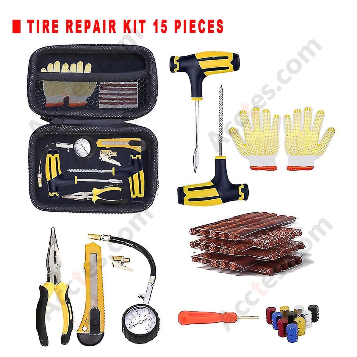 Car Tire Puncture Repair Kit 15 Pieces for Sedan