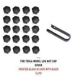 For Tesla Wheel Lug Nut Cap Cover Frosted Black 20 Caps with Black Clips