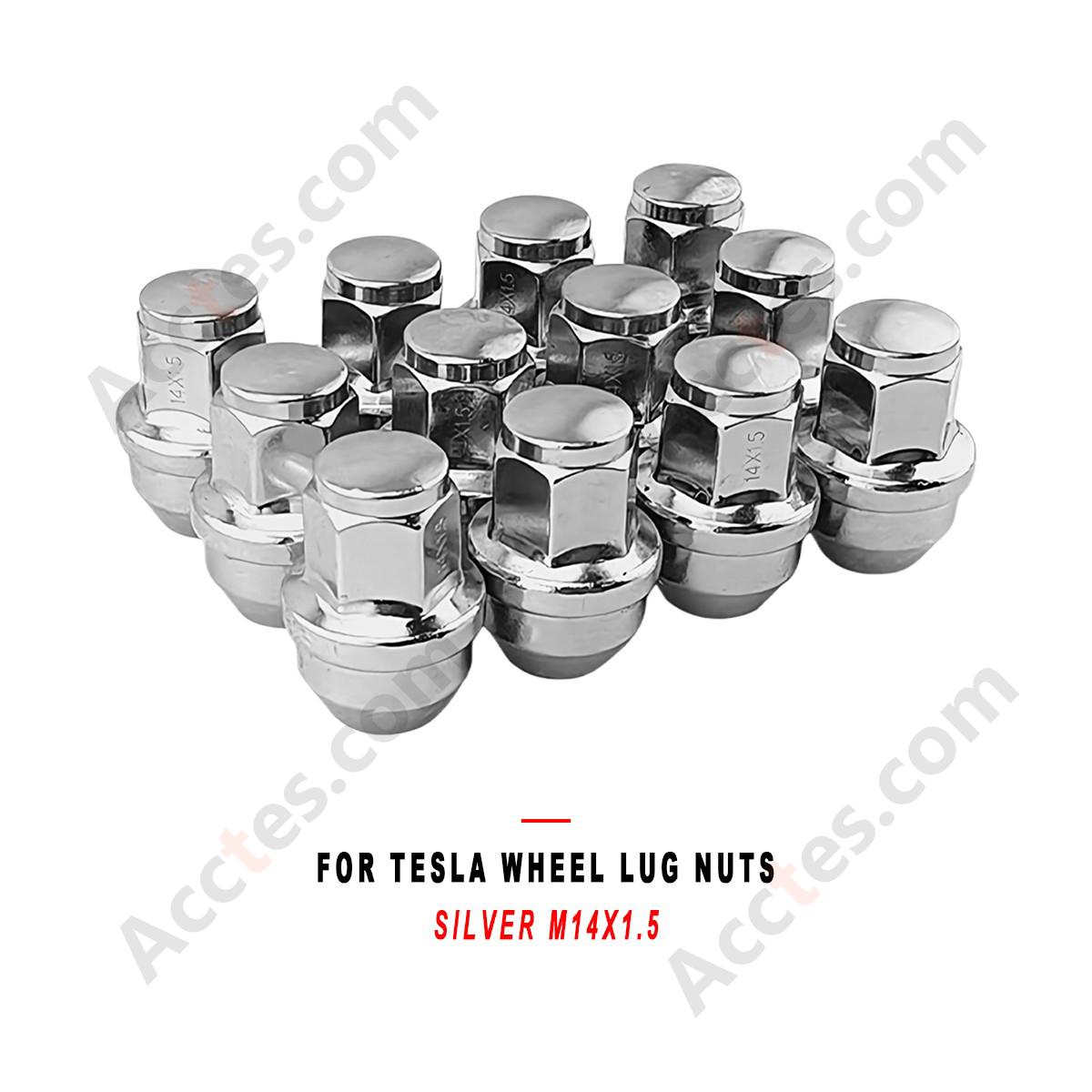 For Tesla Wheel Lug Nuts Silver M14x1.5, Replacement Wheel Nuts Compatible with Tesla Vehicles
