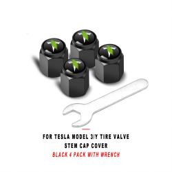 For Tesla Model 3/Y Tire Valve Stem Cap Cover Black 4 Pack with Wrench, TPMS Valve Caps Compatible with Tesla