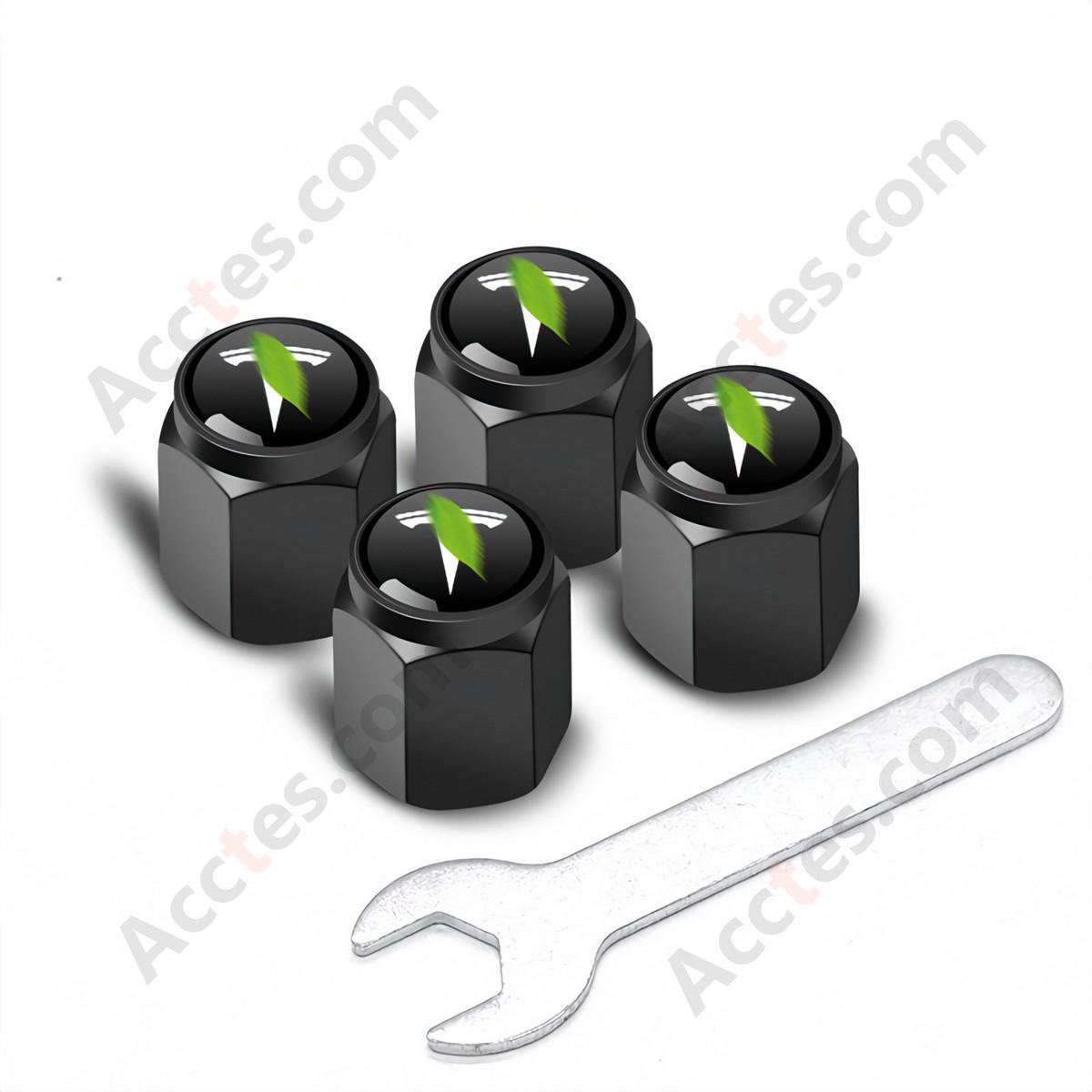 For Tesla Model 3/Y Tire Valve Stem Cap Cover Black 4 Pack with Wrench, TPMS Valve Caps Compatible with Tesla