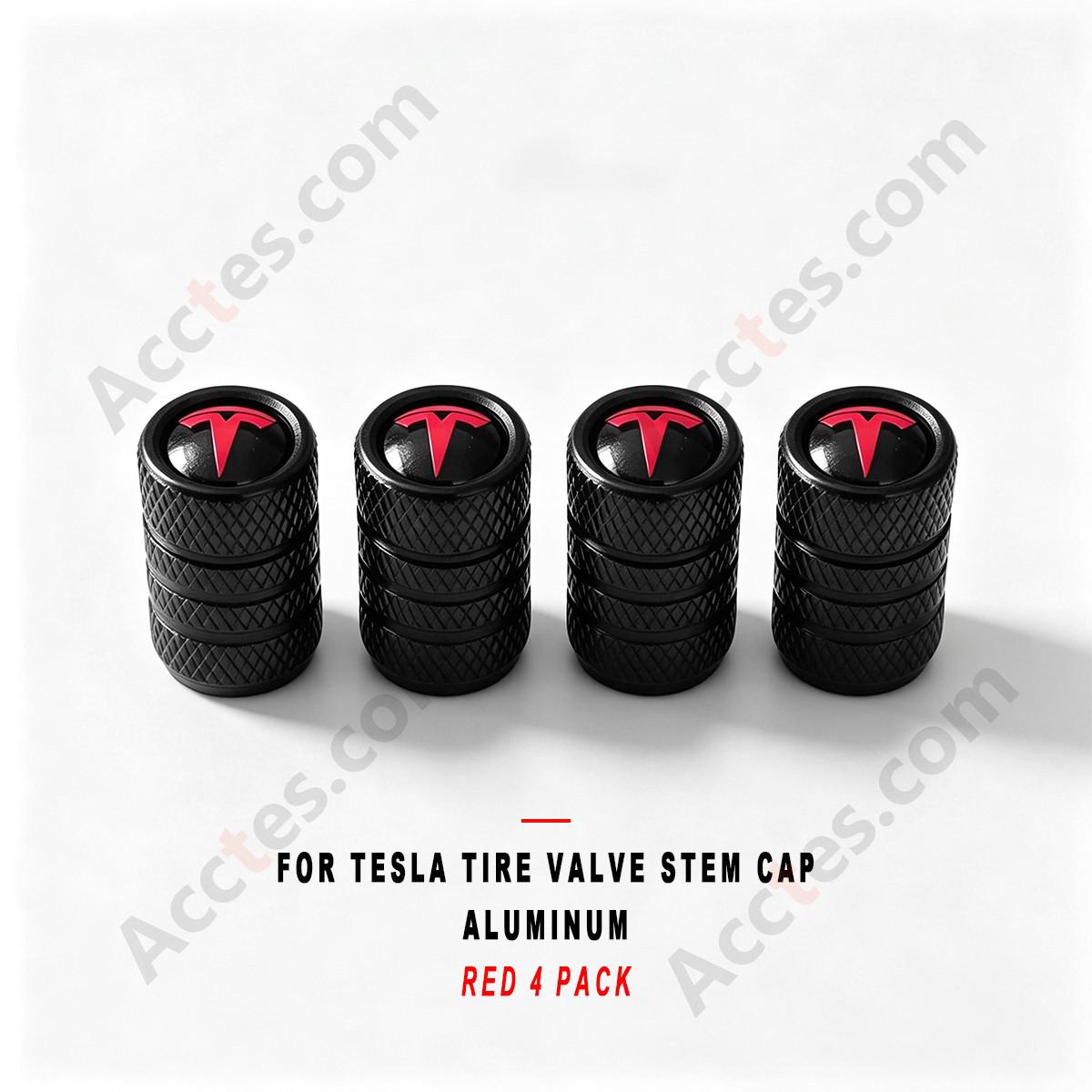 For Tesla Tire Valve Stem Cap Aluminum Red 4 Pack, Valve Stem Cap Compatible with Tesla Vehicles