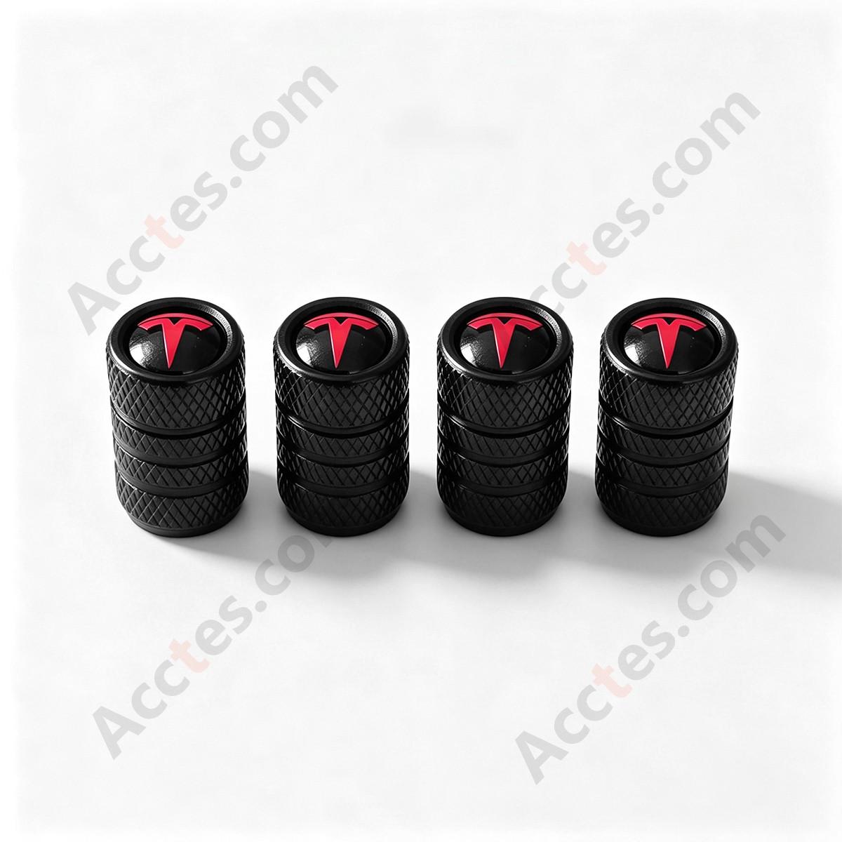 For Tesla Tire Valve Stem Cap Aluminum Red 4 Pack, Valve Stem Cap Compatible with Tesla Vehicles