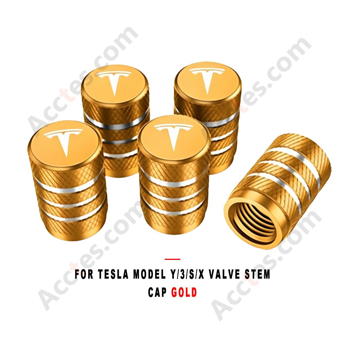 For Tesla Model Y/3/S/X Valve Stem Cap Gold, Tire Valve Cap Compatible with Tesla Vehicles