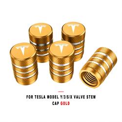 For Tesla Model Y/3/S/X Valve Stem Cap Gold, Tire Valve Cap Compatible with Tesla Vehicles