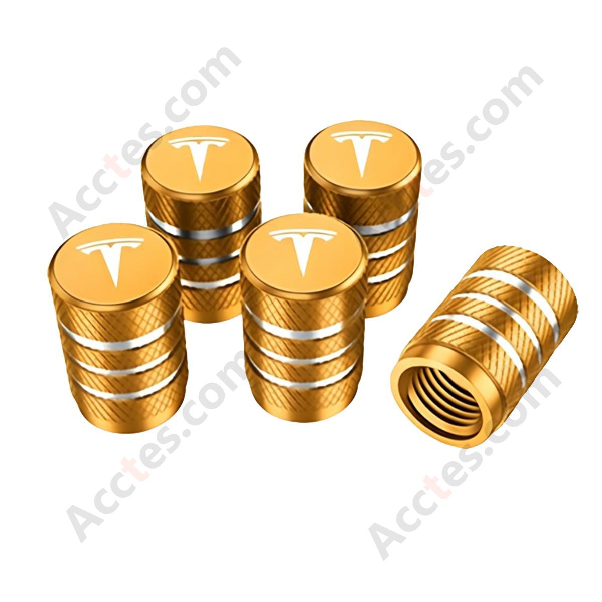 For Tesla Model Y/3/S/X Valve Stem Cap Gold, Tire Valve Cap Compatible with Tesla Vehicles