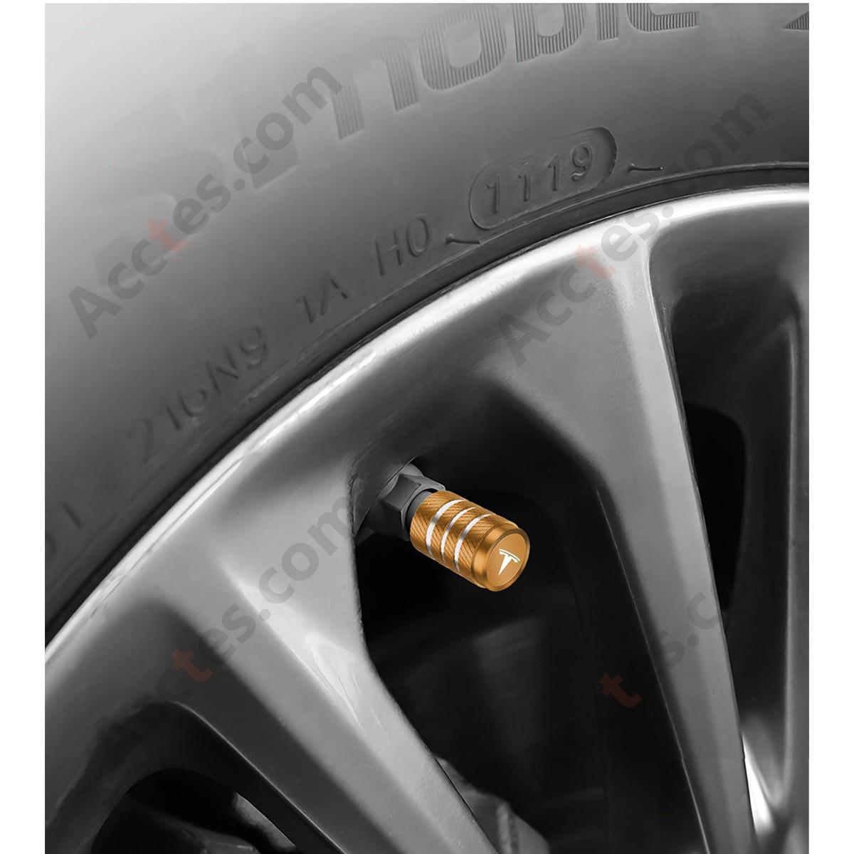 For Tesla Model Y/3/S/X Valve Stem Cap Gold, Tire Valve Cap Compatible with Tesla Vehicles