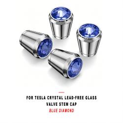 For Tesla Crystal Lead-free Glass Valve Stem Cap Blue Diamond, Decorative Valve Cap Compatible with Tesla
