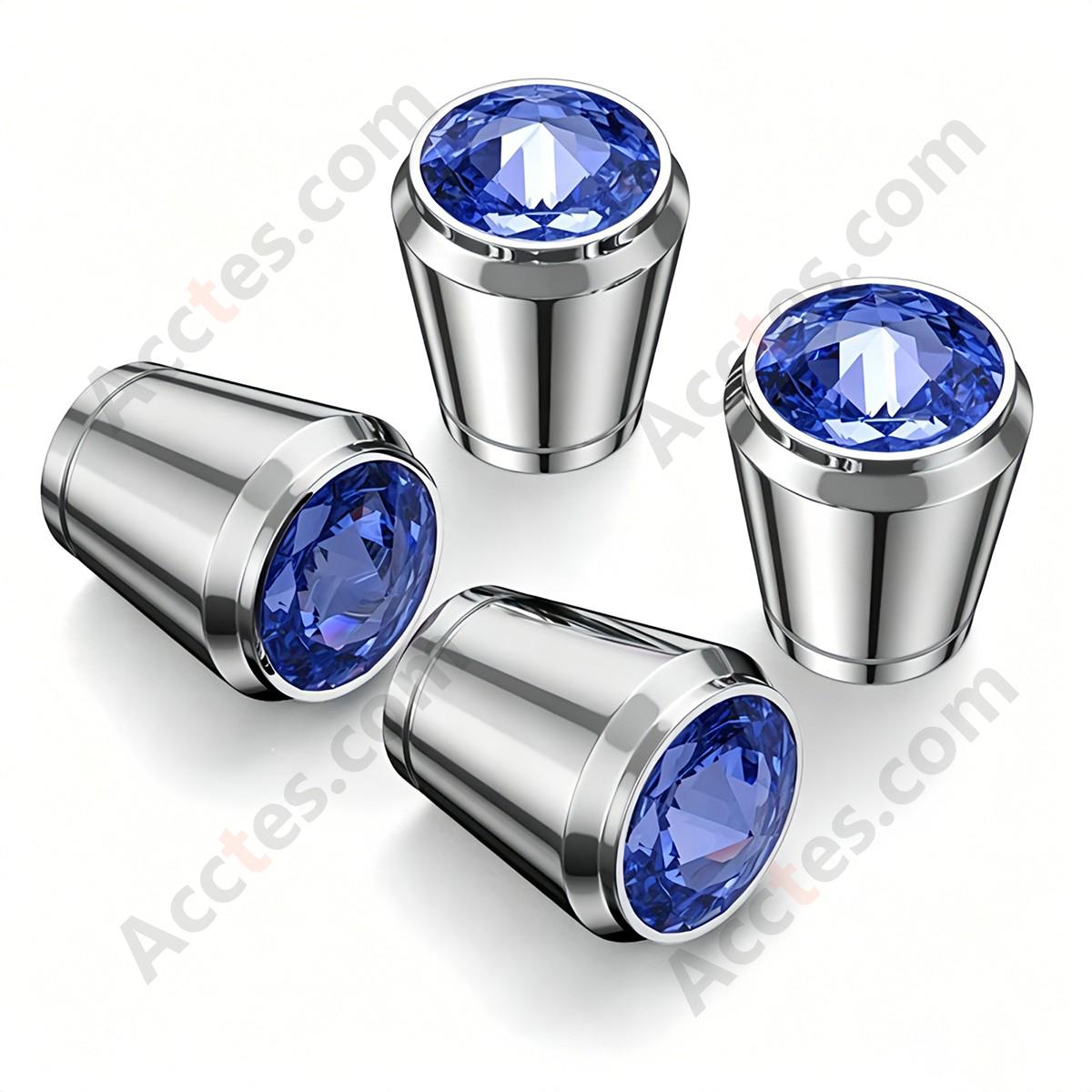 For Tesla Crystal Lead-free Glass Valve Stem Cap Blue Diamond, Decorative Valve Cap Compatible with Tesla