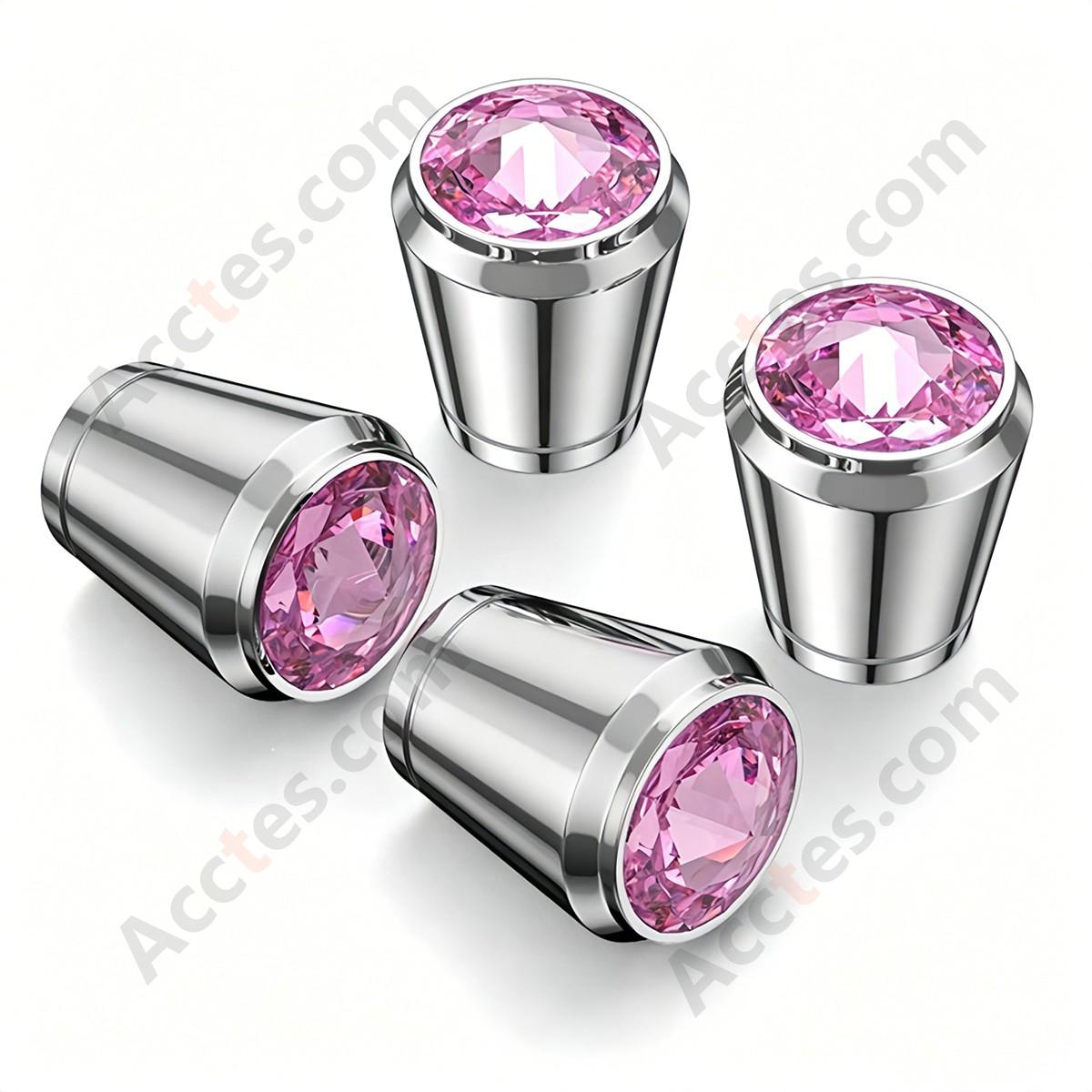 For Tesla Crystal Lead-free Glass Valve Stem Cap Pink Diamond, Decorative Valve Cap Compatible with Tesla