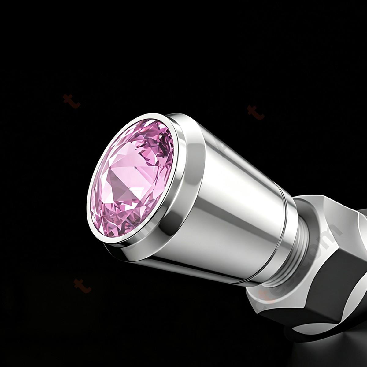For Tesla Crystal Lead-free Glass Valve Stem Cap Pink Diamond, Decorative Valve Cap Compatible with Tesla