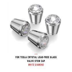 For Tesla Crystal Lead-Free Glass Tire Valve Stem Cap, White Diamond, Universal Fit Valve Stem Caps for Cars