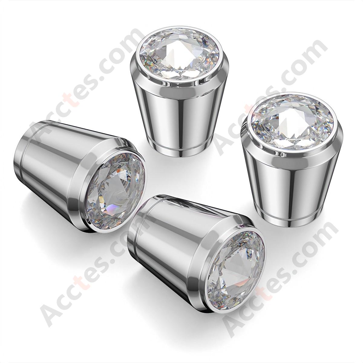 For Tesla Crystal Lead-Free Glass Tire Valve Stem Cap, White Diamond, Universal Fit Valve Stem Caps for Cars