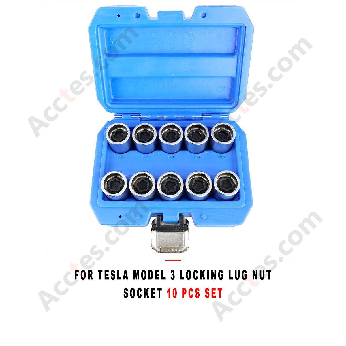 For Tesla Model 3 Locking Lug Nut Socket, Anti-Theft Lug Nut Key Set, 10 PCS, Wheel Lock Removal Tool