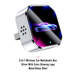2-in-1 Wireless Car Screen Mirroring Adapter Silver Metal Glass Housing