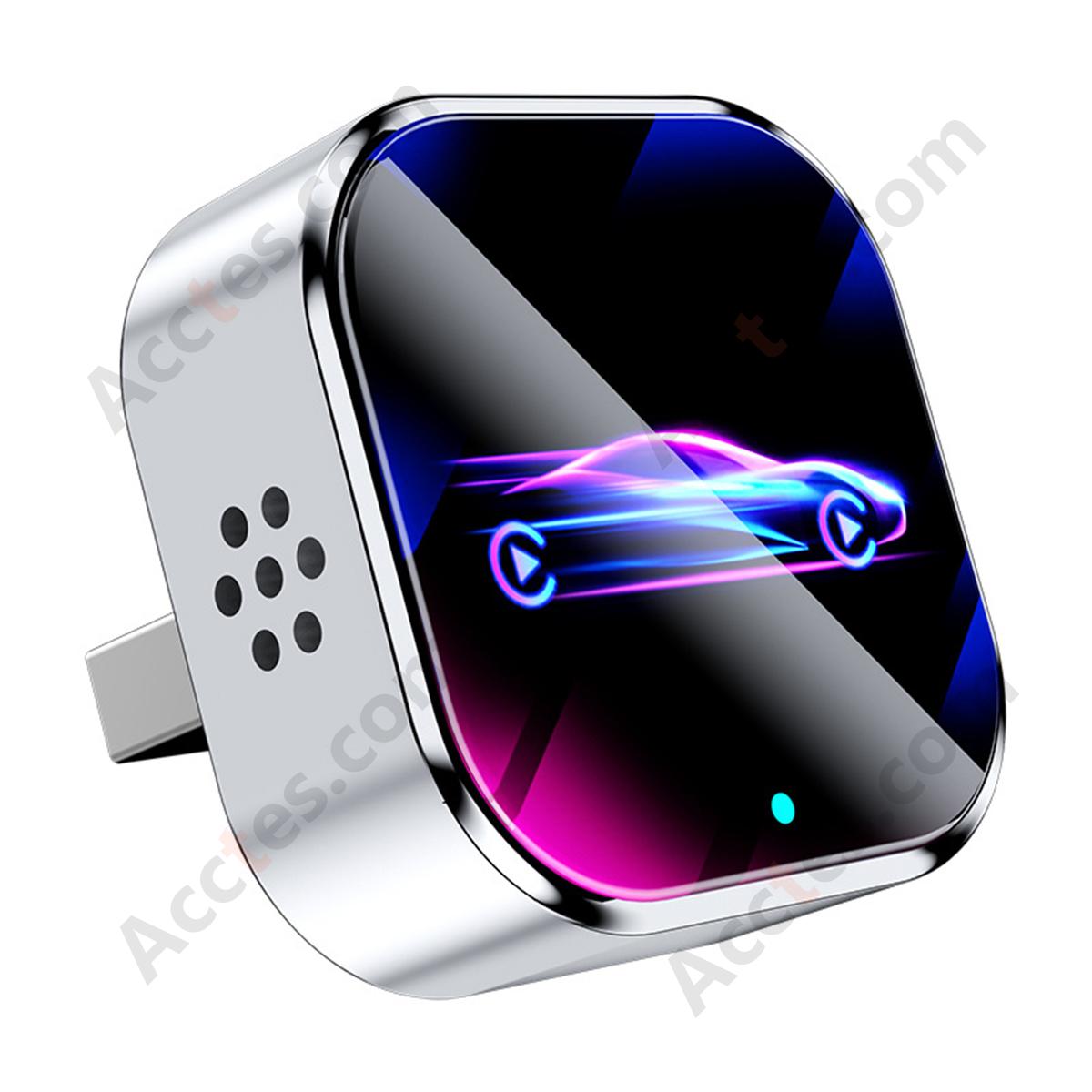 2-in-1 Wireless Car Screen Mirroring Adapter Silver Metal Glass Housing