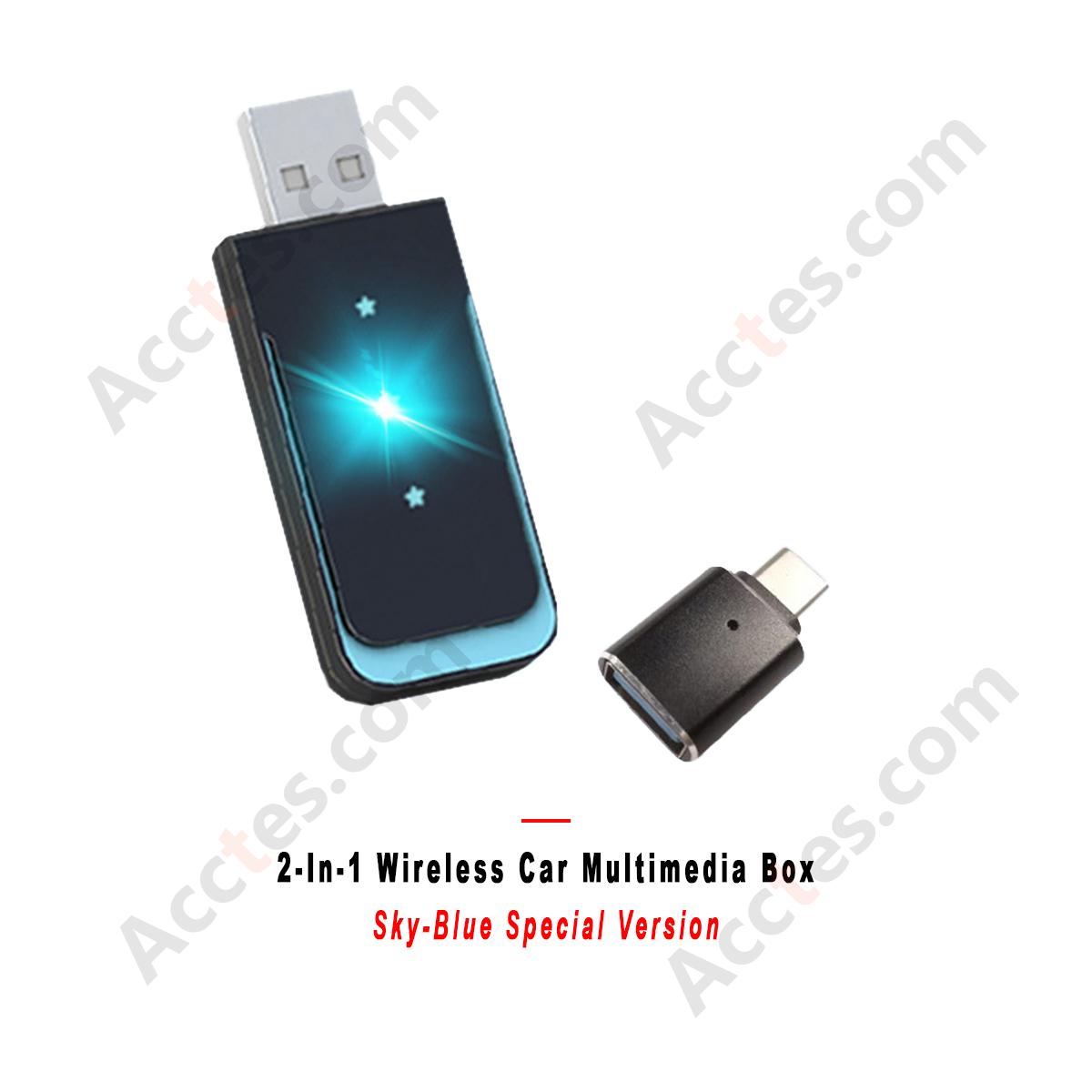 2-in-1 Wireless Car Screen Mirroring Box Sky-Blue