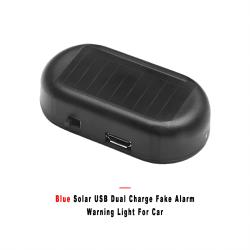 Blue Solar USB Dual Charge Fake Alarm Warning Light For Car