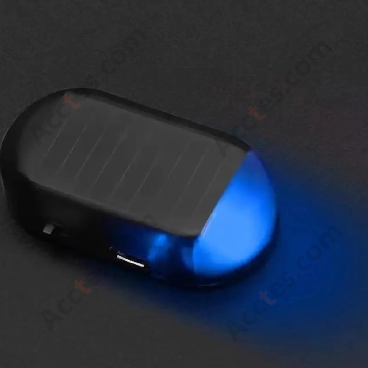 Blue Solar USB Dual Charge Fake Alarm Warning Light For Car