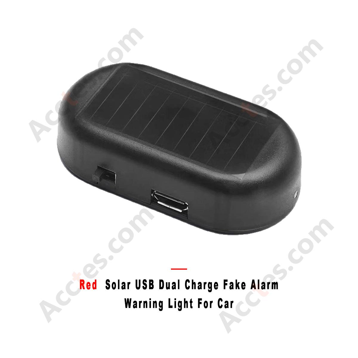 Red Solar USB Dual Charge Fake Alarm Warning Light For Car