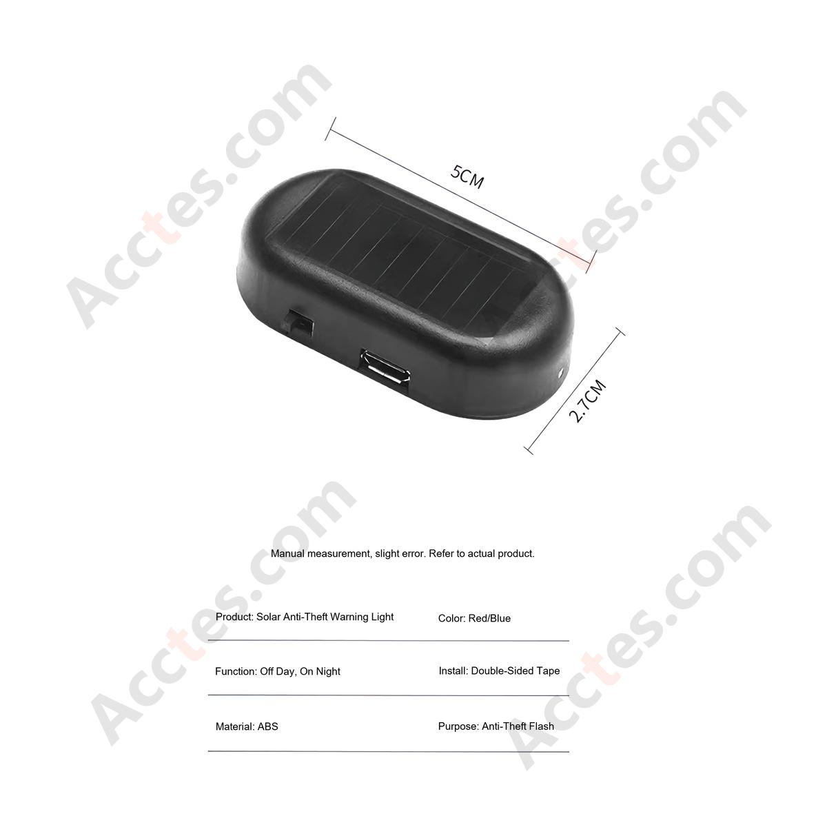 Red Solar USB Dual Charge Fake Alarm Warning Light For Car