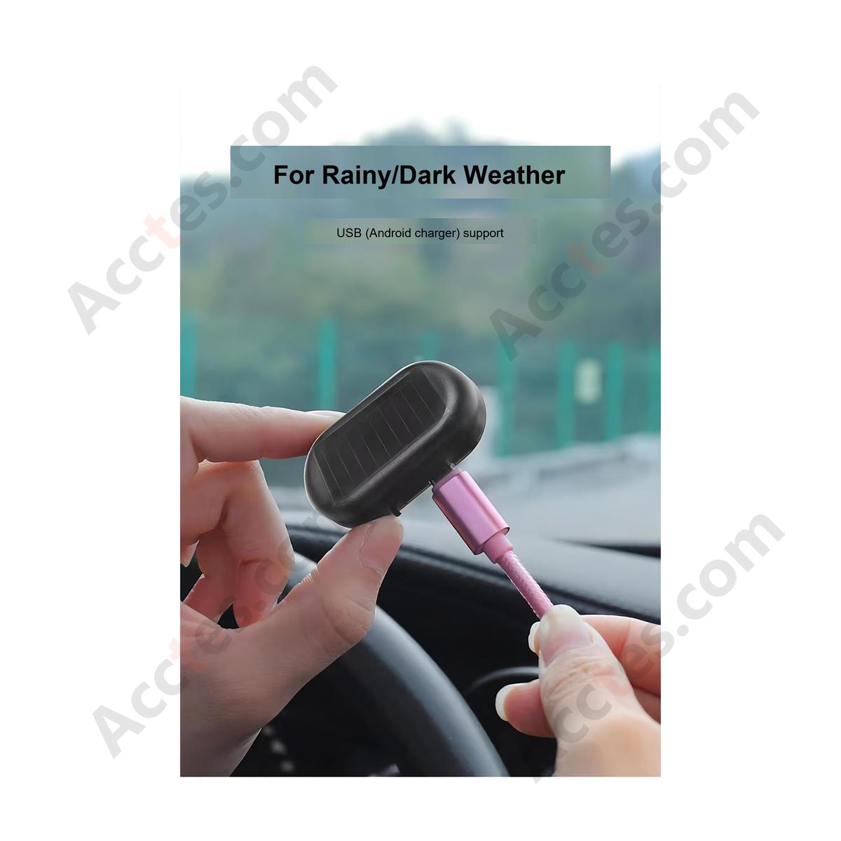 Red Solar USB Dual Charge Fake Alarm Warning Light For Car