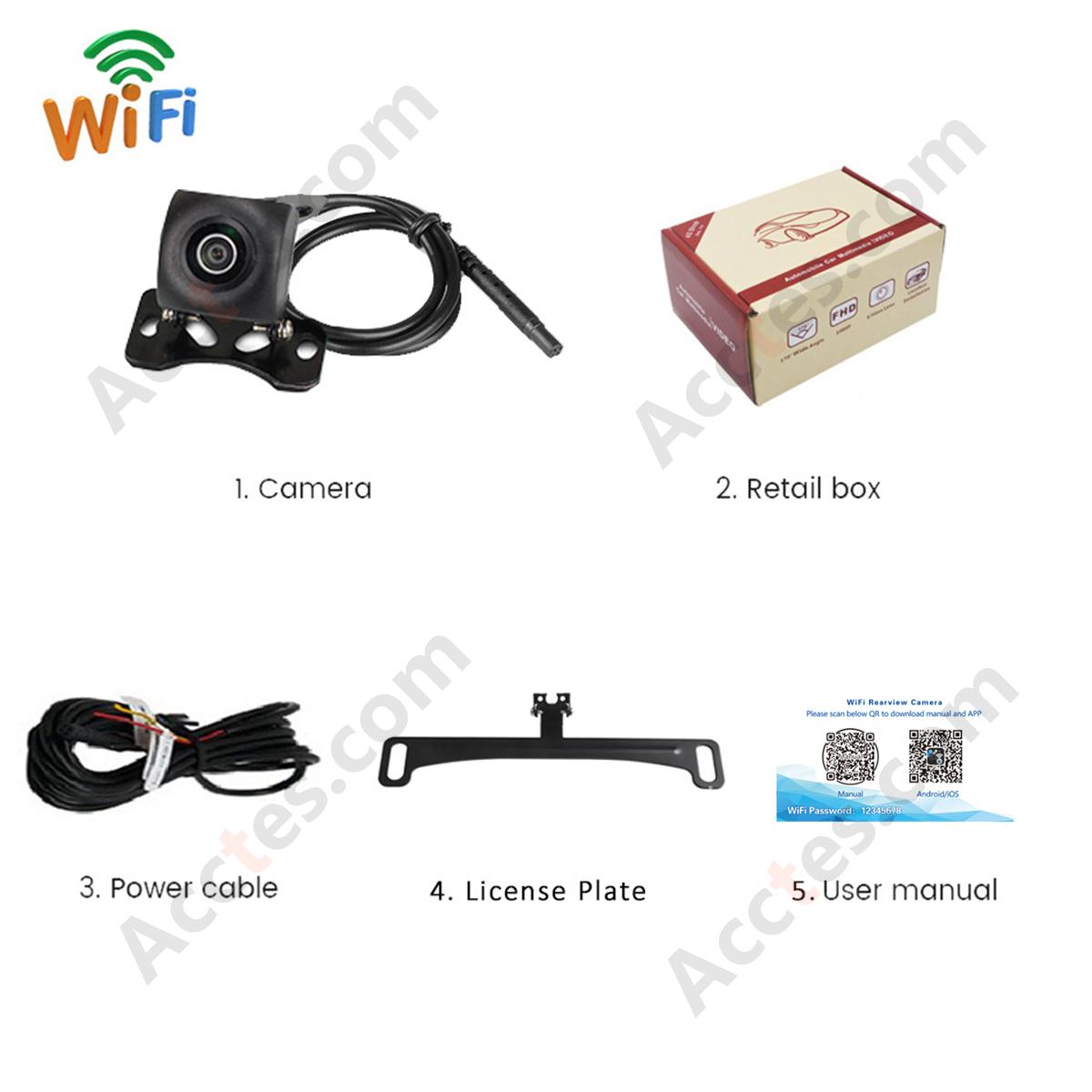 AHD Wireless Backup Camera AI Smart WiFi Red Black Wire with License Plate Bracket Black Lens