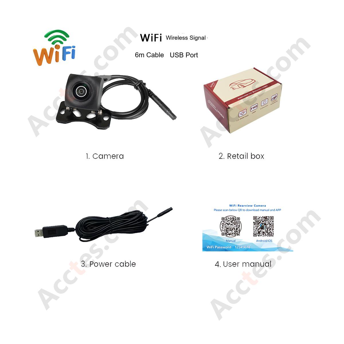 AHD Wireless Backup Camera AI Smart WiFi Black Lens with 6 Meter USB Cable