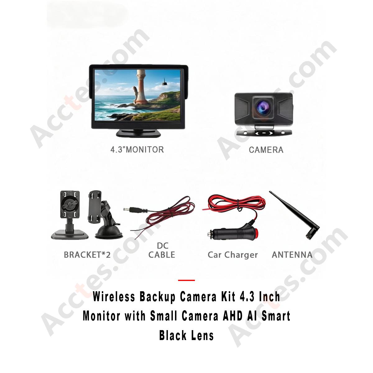 Wireless Backup Camera Kit 4.3 Inch Monitor with Small Camera AHD AI Smart Black Lens