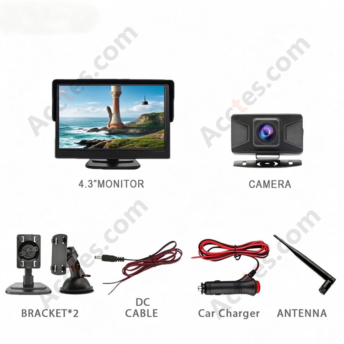 Wireless Backup Camera Kit 4.3 Inch Monitor with Small Camera AHD AI Smart Black Lens