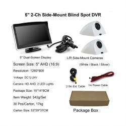 Truck Reversing Monitor 5 Inch Screen with 2 Cameras Side Mount CarPlay Compatible