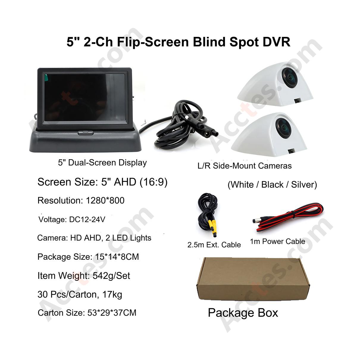 Truck Reversing Monitor 5 Inch Folding Screen with 2 Cameras Side Mount CarPlay Compatible