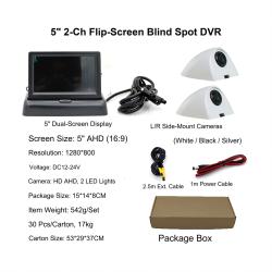 Truck Reversing Monitor 5 Inch Folding Screen with 2 Cameras Side Mount CarPlay Compatible