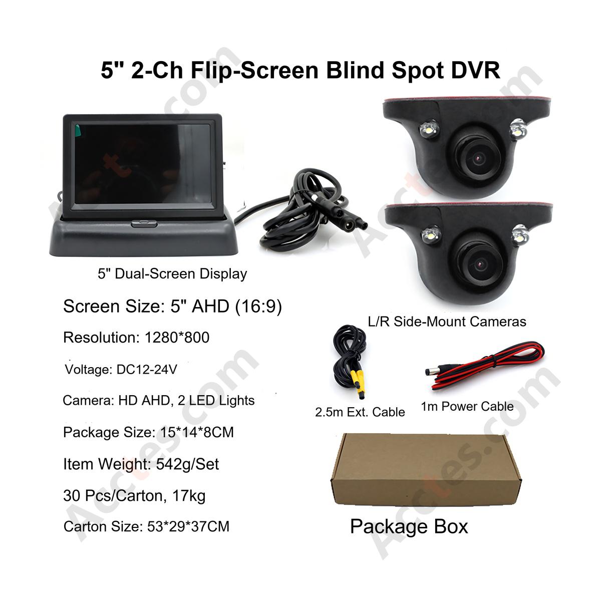 Truck Reversing Monitor 5 Inch Folding Screen with 2 Cameras CarPlay Compatible
