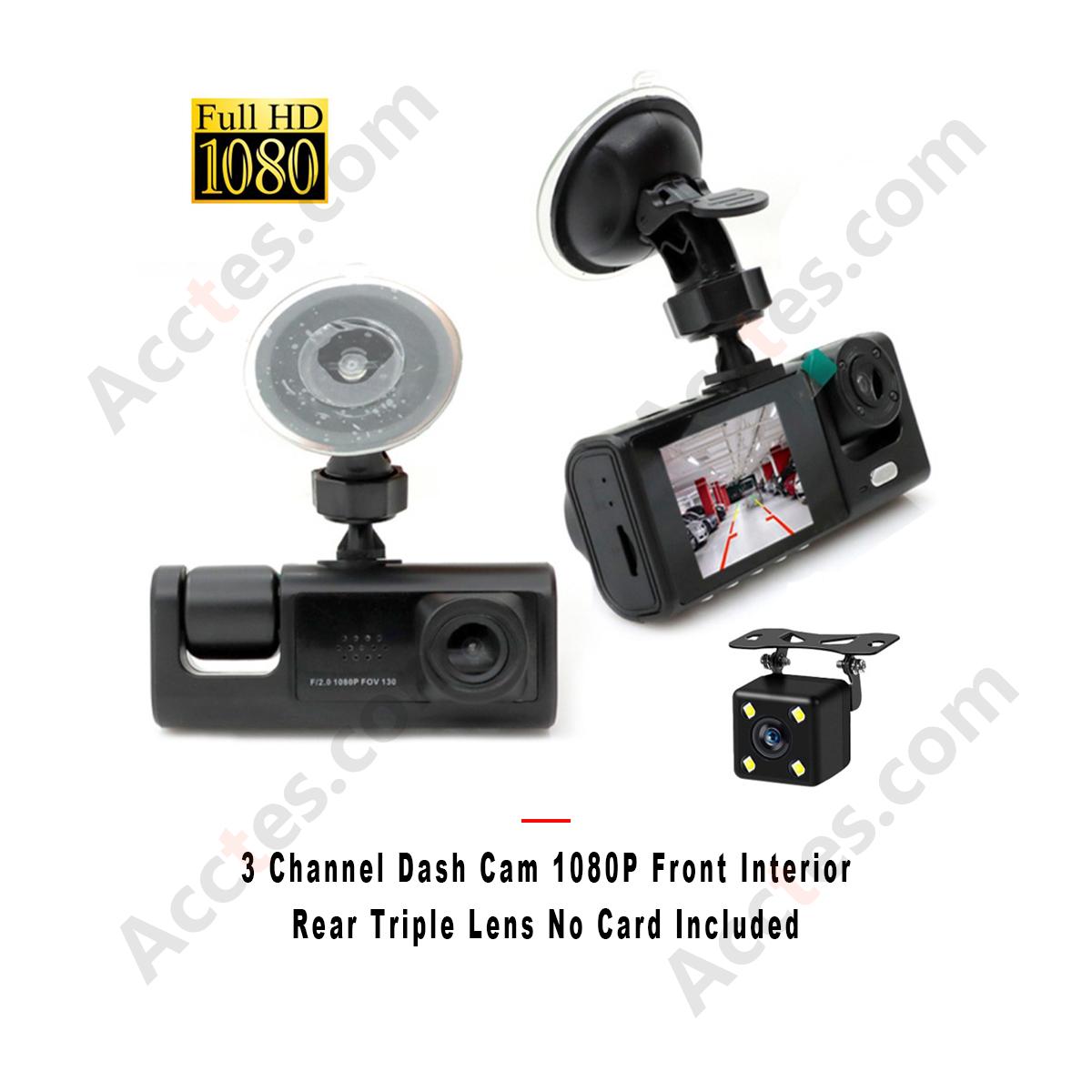 3 Channel Dash Cam 1080P Front Interior Rear Triple Lens No Card Included
