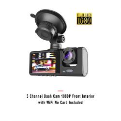 3 Channel Dash Cam 1080P Front Interior with WiFi No Card Included