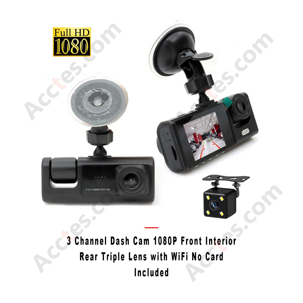 3 Channel Dash Cam 1080P Front Interior Rear Triple Lens with WiFi No Card Included