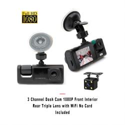 3 Channel Dash Cam 1080P Front Interior Rear Triple Lens with WiFi No Card Included