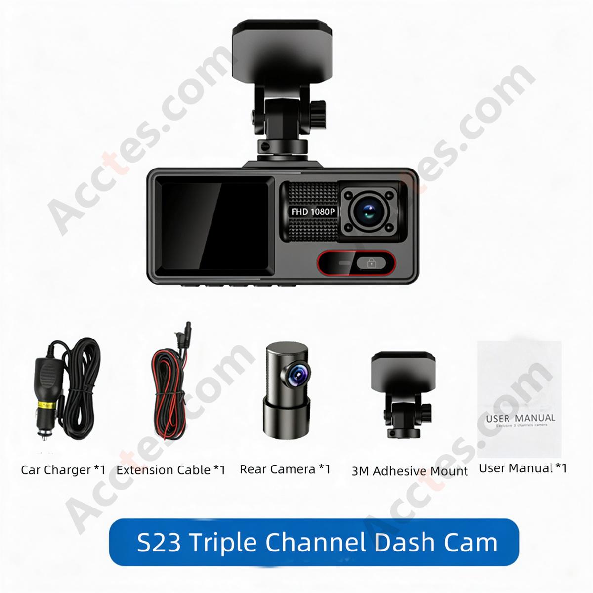 3 Channel Dash Cam 1080P Front 480P Middle 480P Rear with Interior Rear Camera