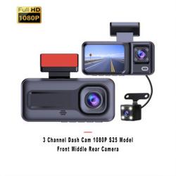 3 Channel Dash Cam 1080P S25 Model Front Middle Rear Camera