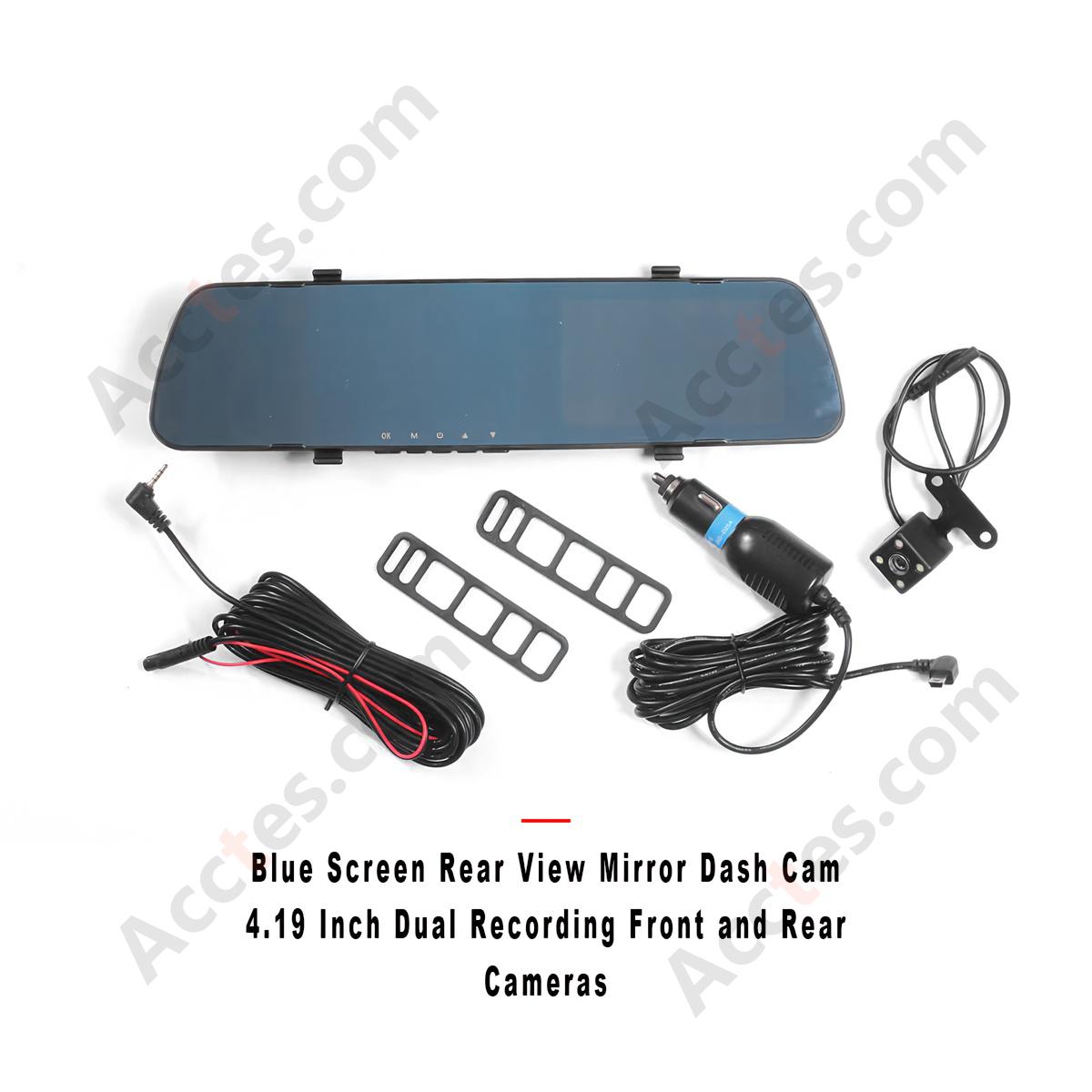 Blue Screen Rear View Mirror Dash Cam 4.19 Inch Dual Recording Front and Rear Cameras