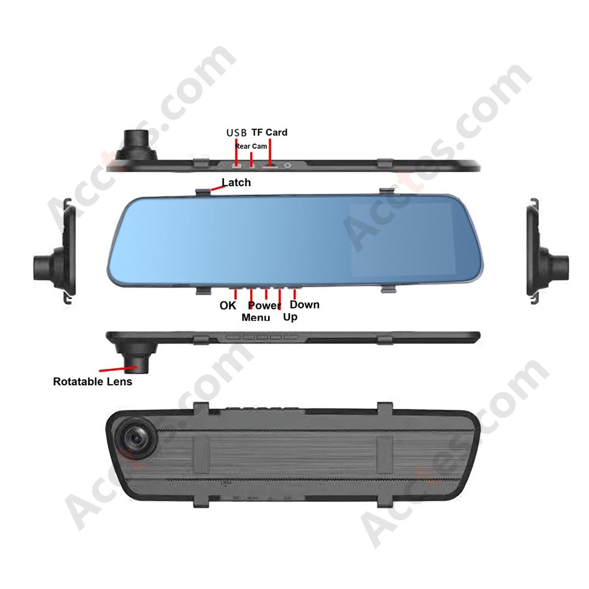 Blue Screen Rear View Mirror Dash Cam 4.19 Inch Single Front Recording