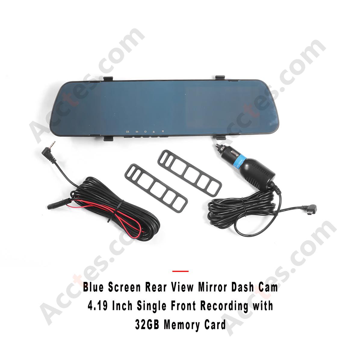 Blue Screen Rear View Mirror Dash Cam 4.19 Inch Single Front Recording with 32GB Memory Card