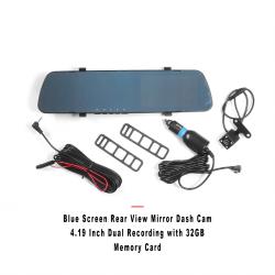 Blue Screen Rear View Mirror Dash Cam 4.19 Inch Dual Recording with 32GB Memory Card