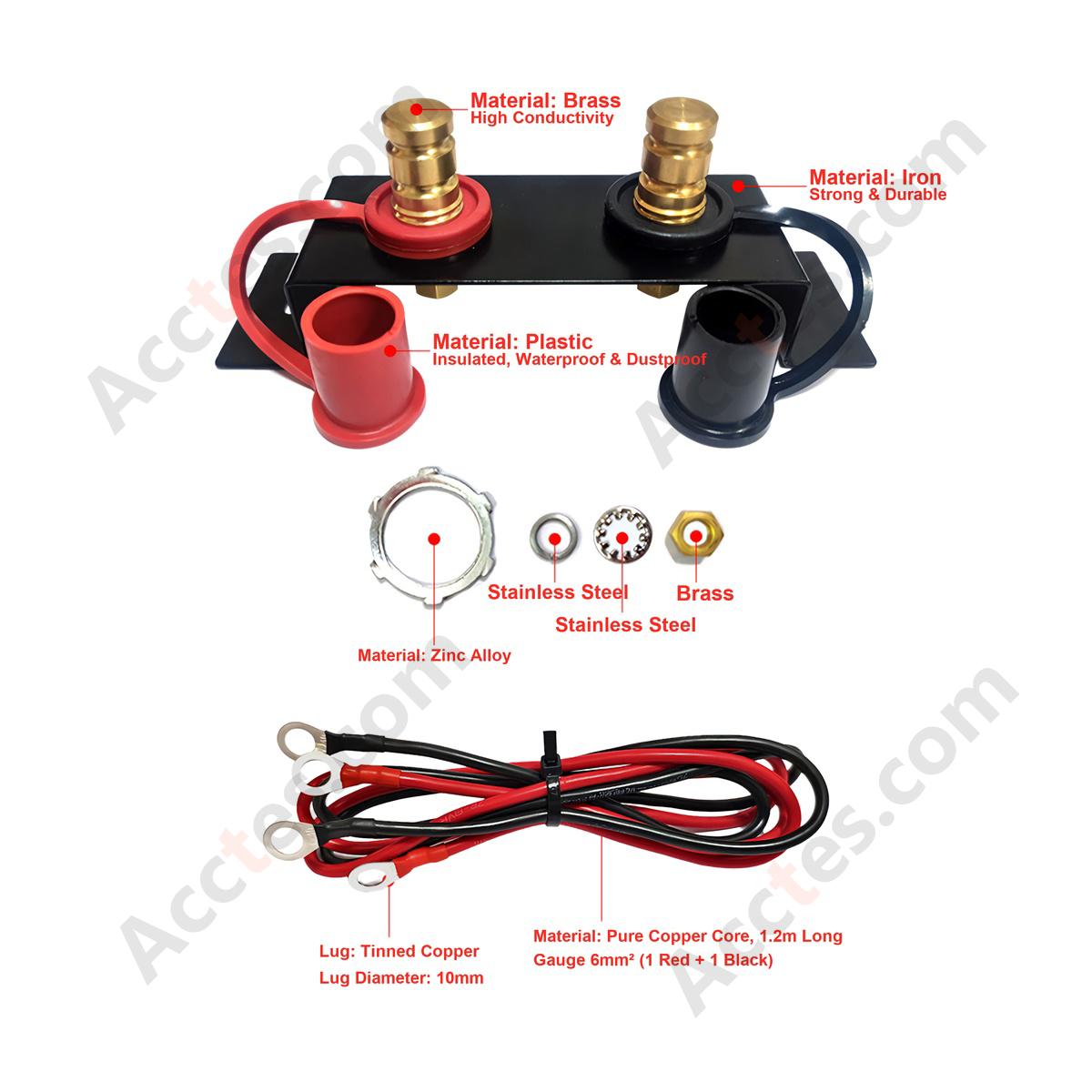 Car Brass Battery Terminal Charger Type A Bracket With 6AWG 1.2m Cable
